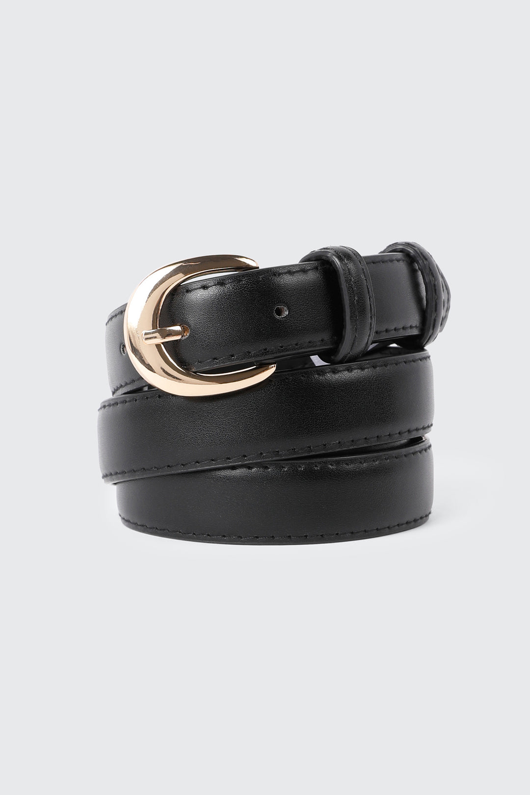Rounded Buckle Faux Leather Belt