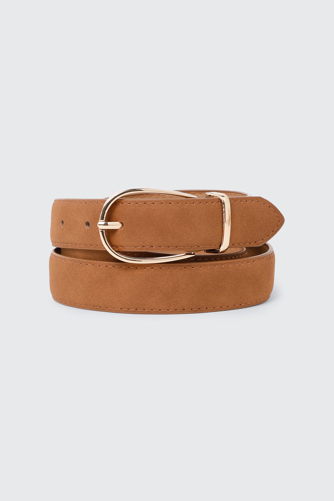 Thin Rounded Buckle Faux Leather Belt