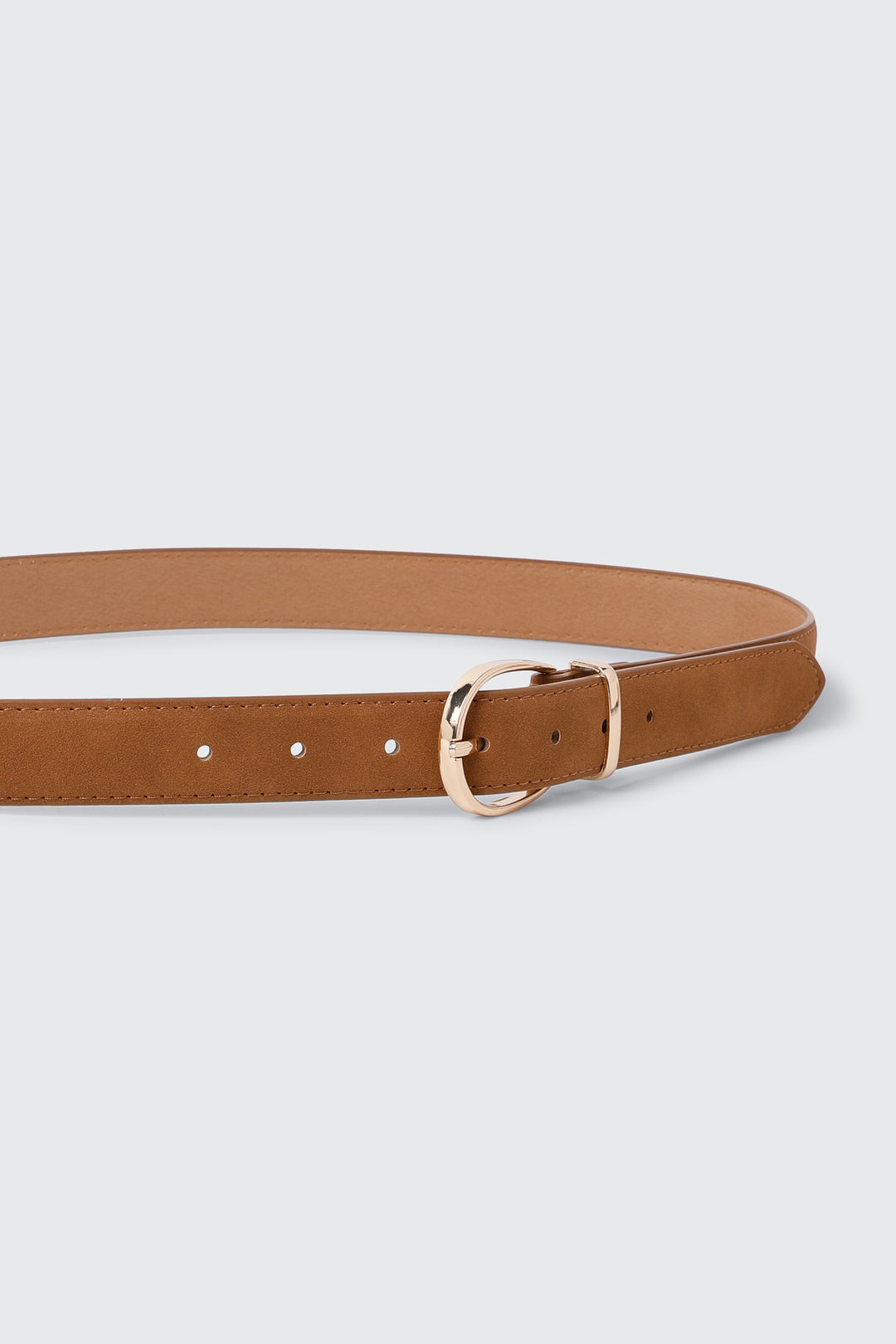 Thin Rounded Buckle Faux Leather Belt