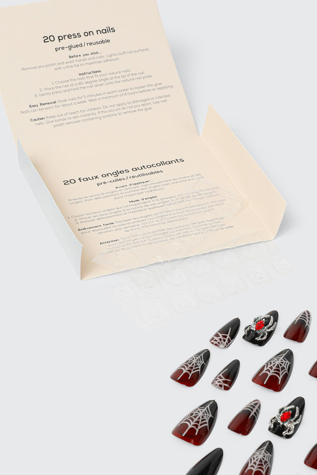 20-Pack 3D Spider Web Press On Nails