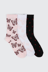 3-Pack Butterfly Crew Socks