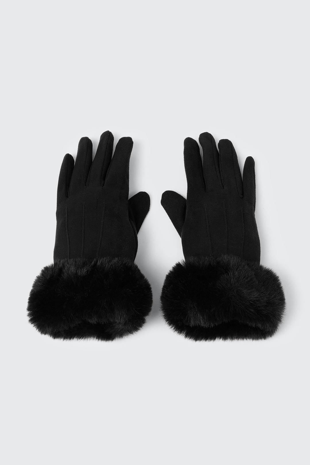 Suede Tech Gloves with Faux Fur Cuffs
