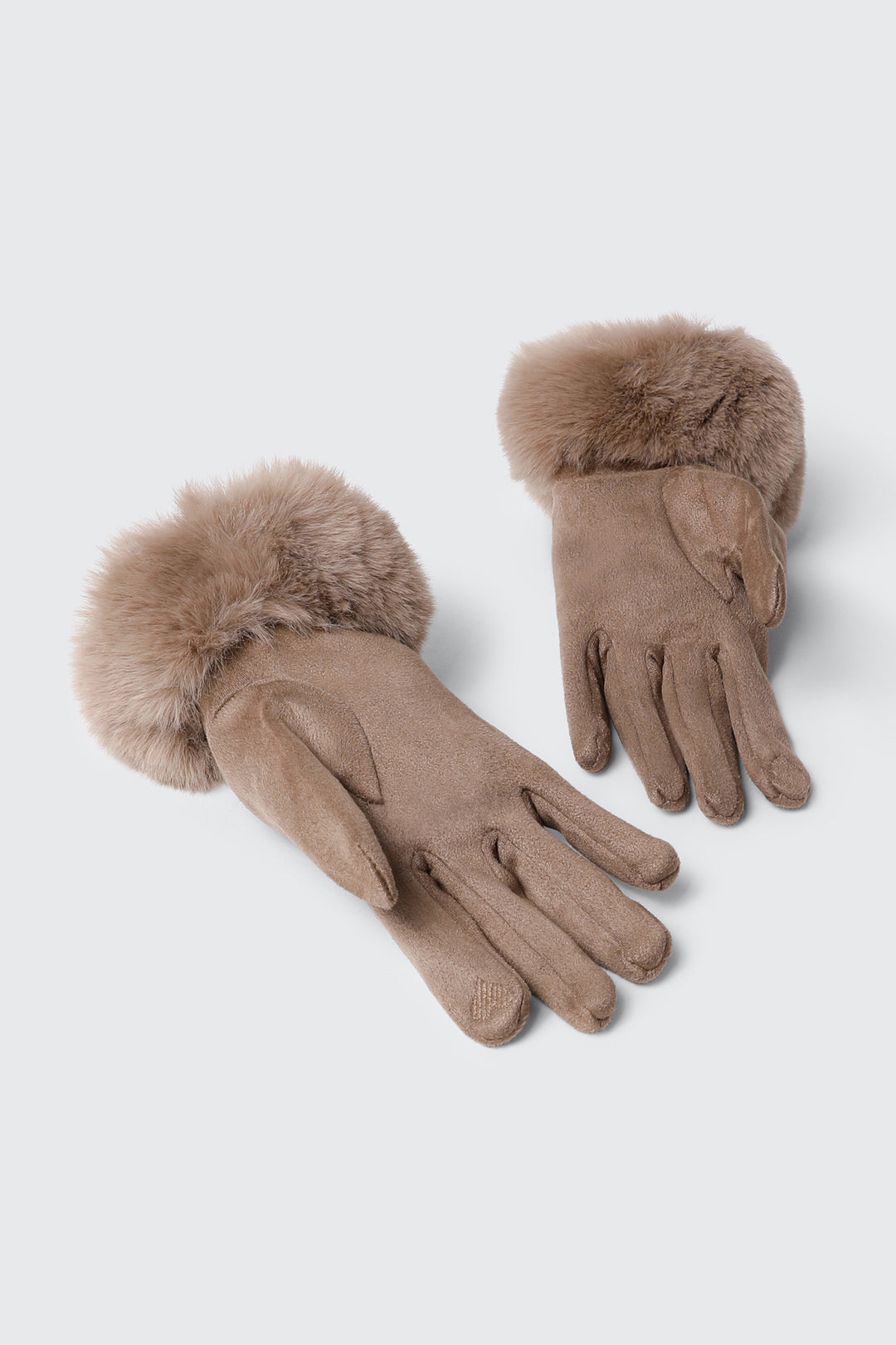 Suede Tech Gloves with Faux Fur Cuffs