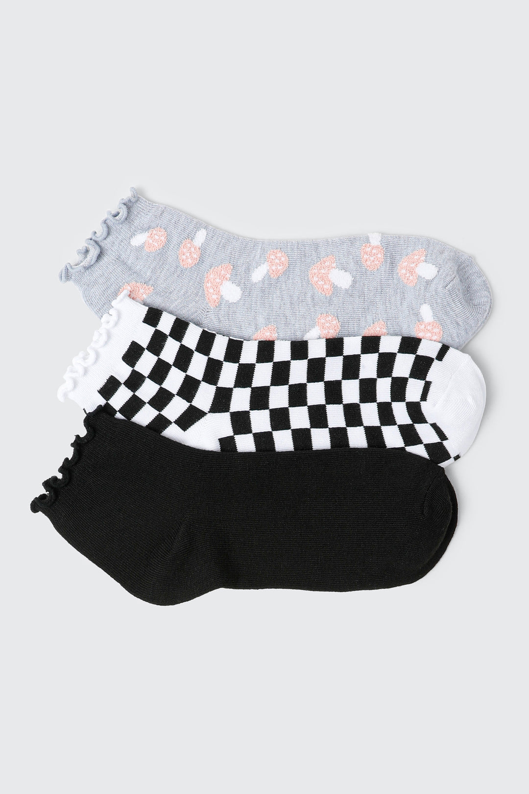 3-Pack Mushroom & Checkered Demi Crew Socks