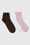 3-Pack Ruffled Edge Demi Crew Socks