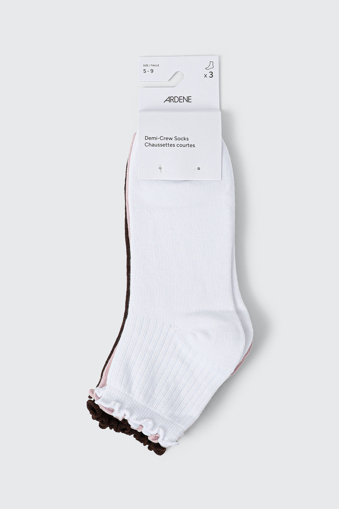 3-Pack Ruffled Edge Demi Crew Socks
