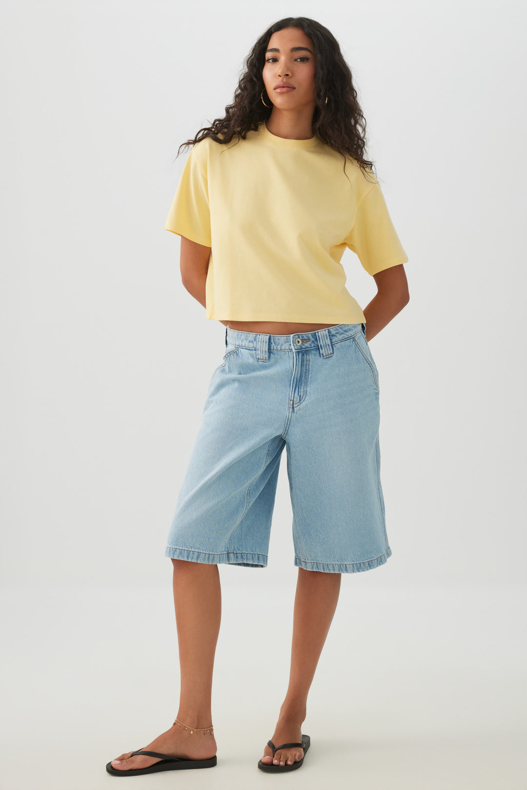 Low Rise Slouchy Long Denim Jorts