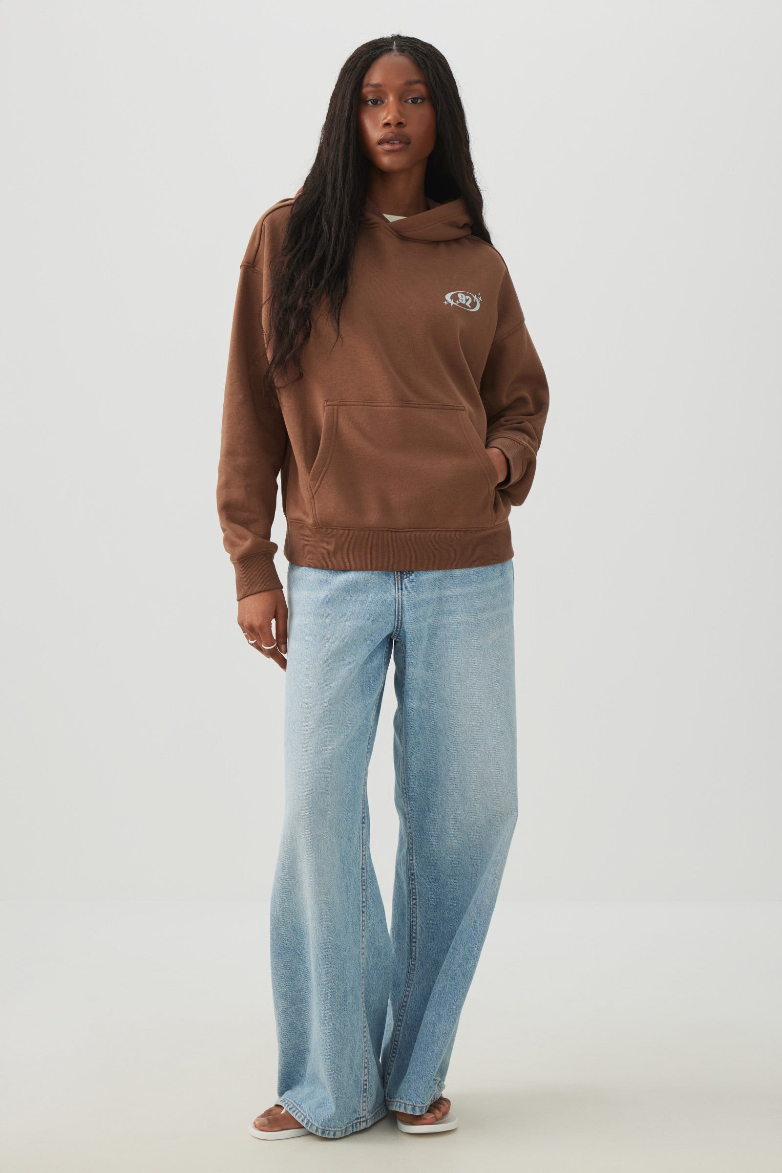 Oversized Graphic Hoodie Brown | Ardene Canada