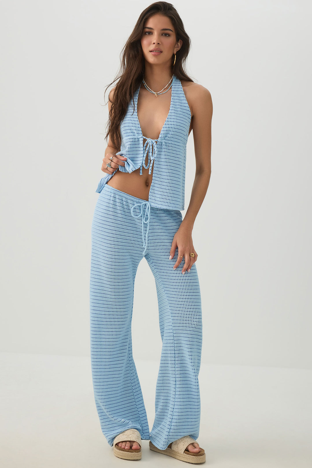 Pantalon en tricot crochet à maille ouverte