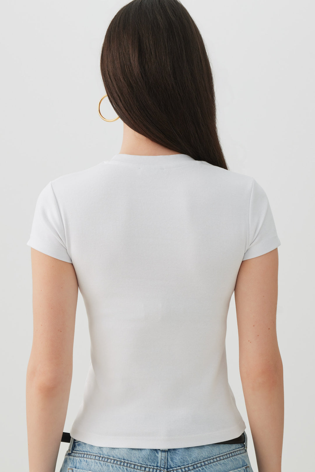 Cropped Ribbed Crew Neck T-Shirt