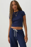 Cropped Ribbed Crew Neck T-Shirt