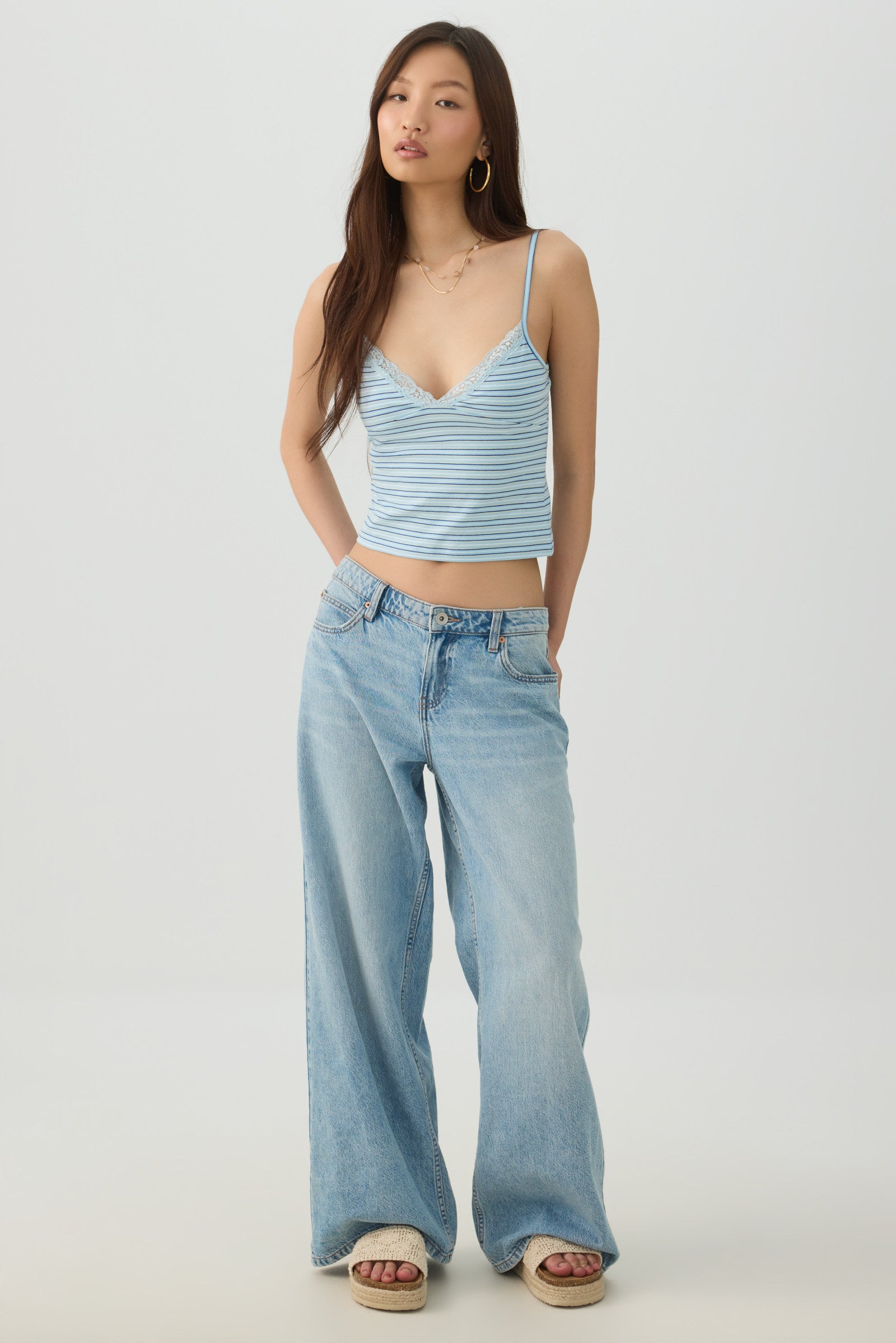 Lace Trim Striped Tank Top | Ardene