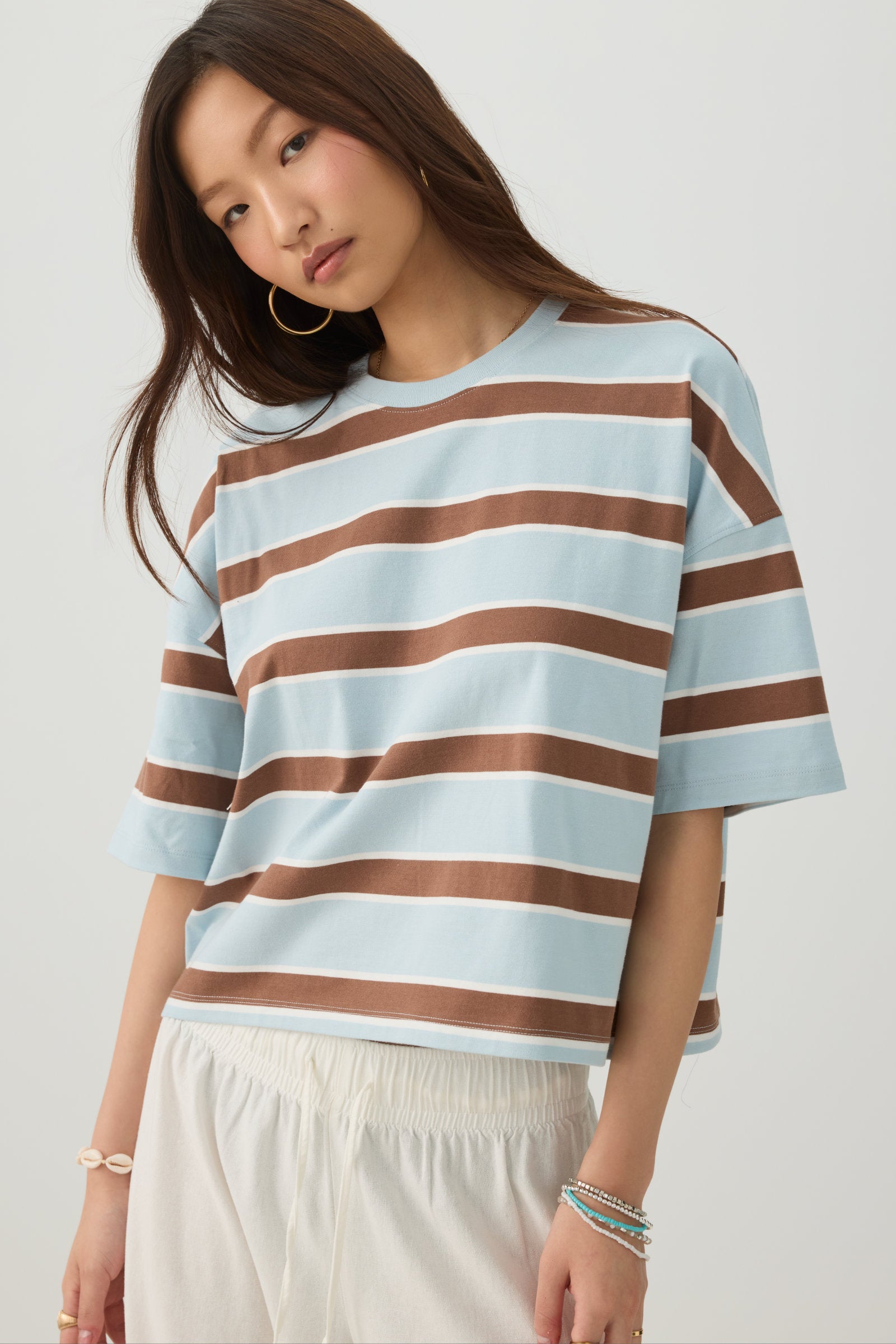 トップス AKM STRECH STRIPE DROP SHOULDER SHIRTS S Striped Drop Shoulder T-Shirt | Ardene