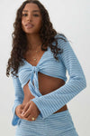 Tie Front Ultra Crop Textured Knit Top