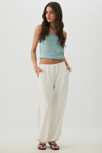Linen Blend Wide Leg Pant with Tie Hem