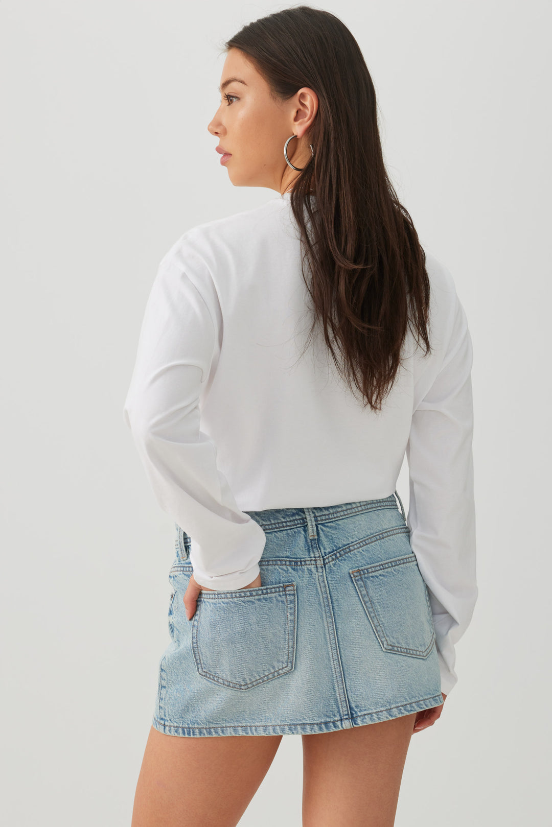 Mid Rise Denim Mini Skort