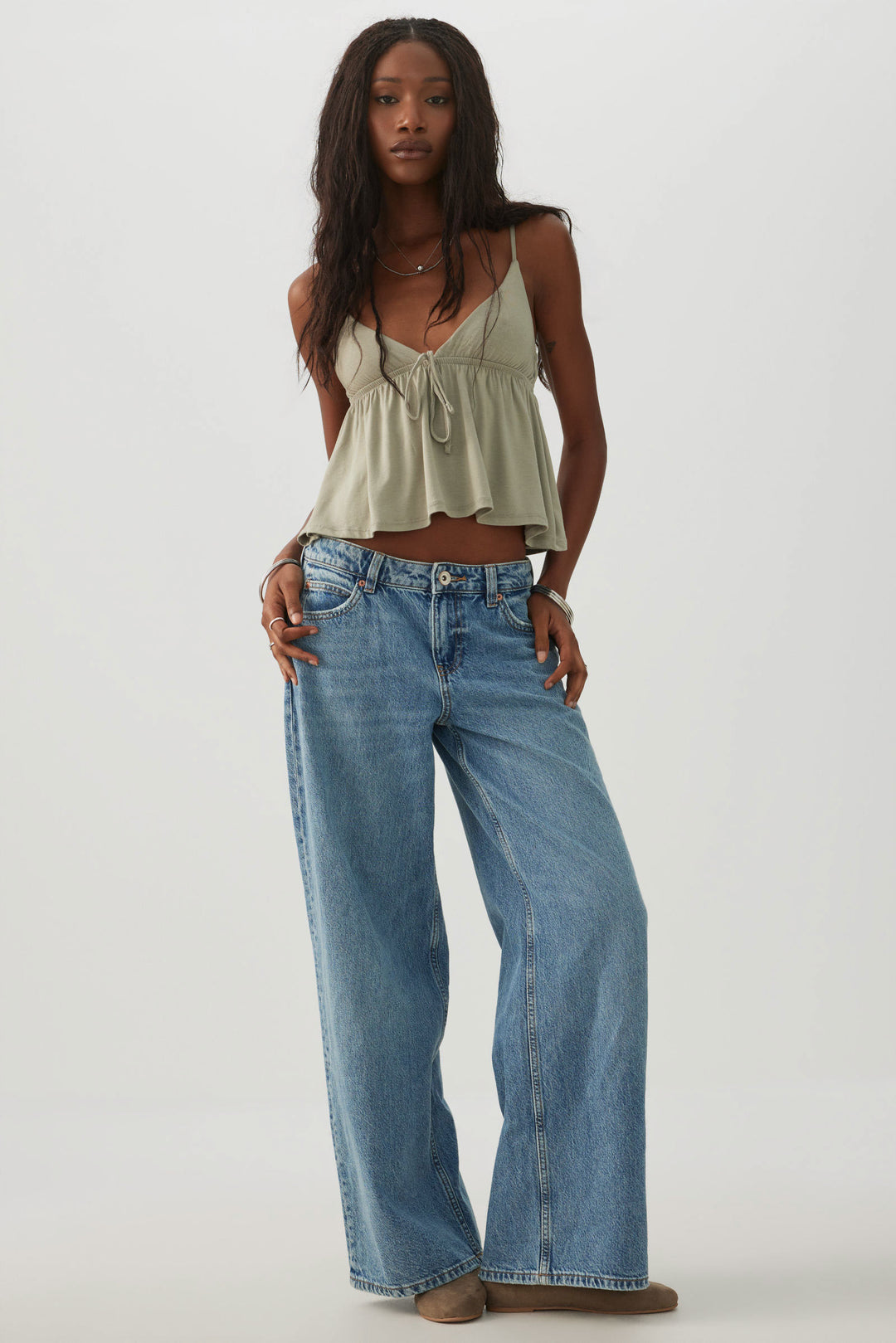 Tie Front Babydoll Tank Top
