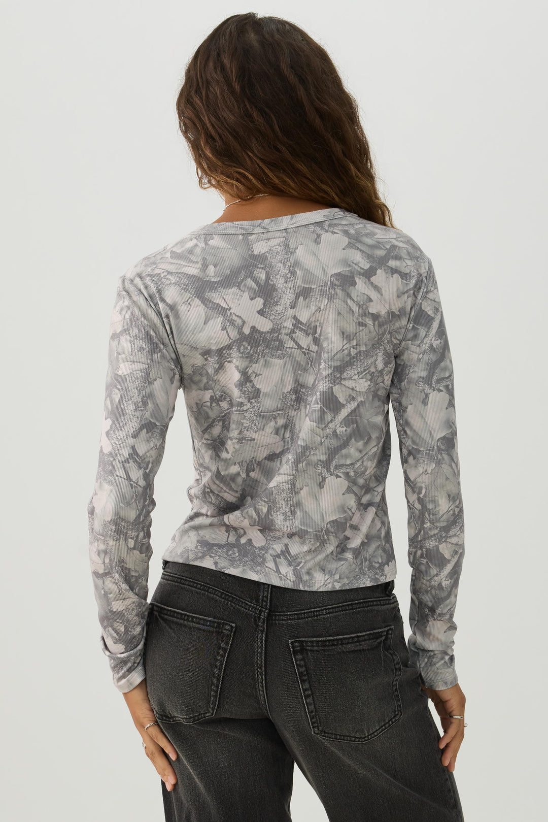 Foliage Print Ribbed Top