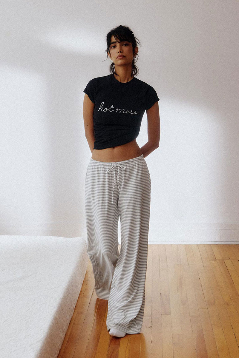 Pantalon à jambe large rayé