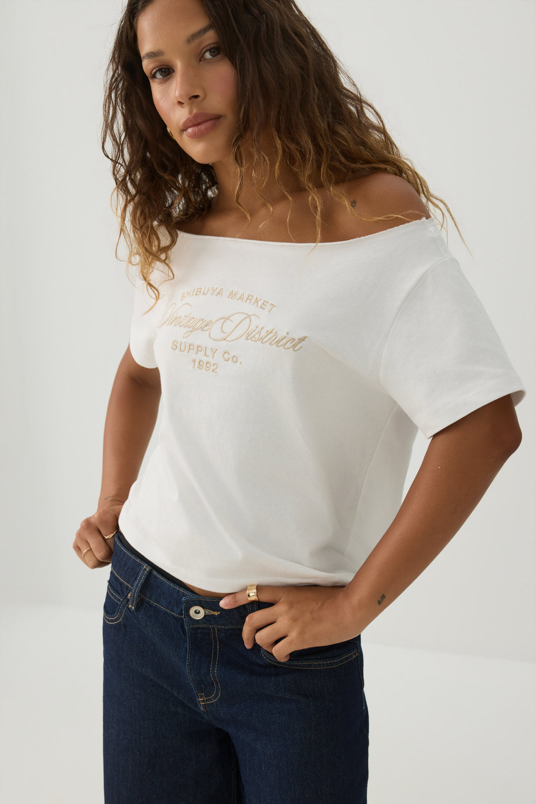 Graphic Off Shoulder T-Shirt