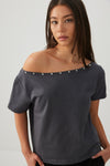 Studded Off Shoulder T-Shirt