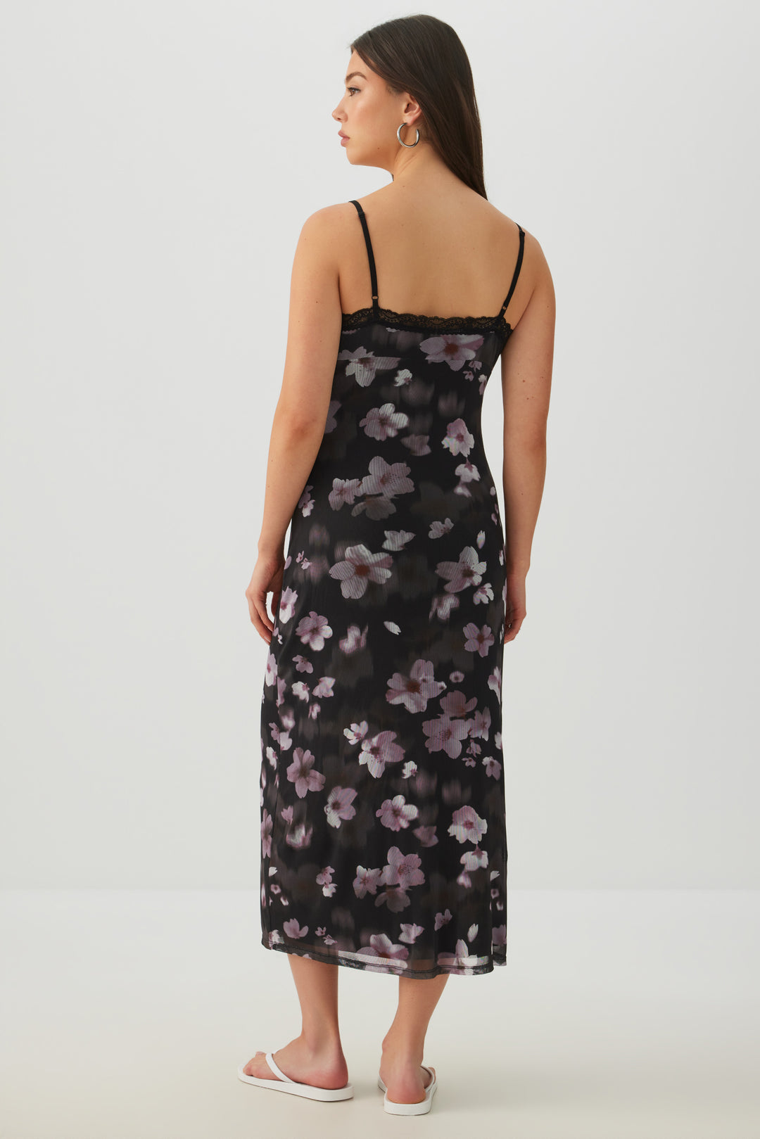Floral Lace Trim Mesh Maxi Dress