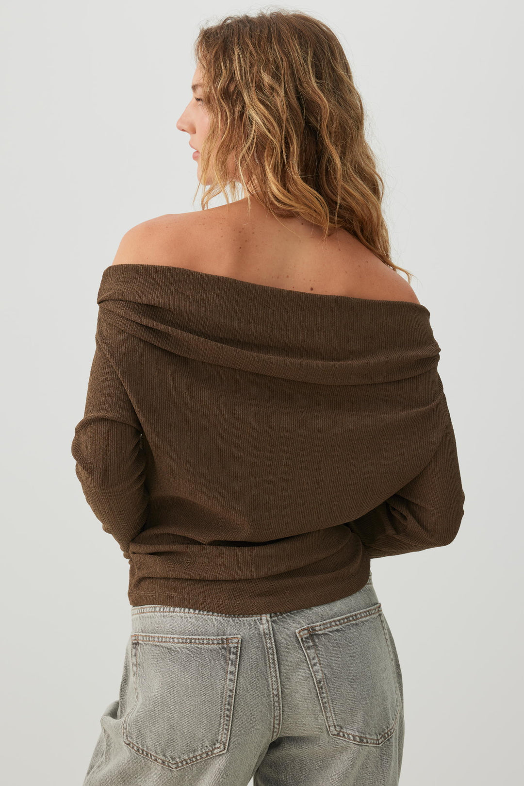 Off Shoulder Textured Knit Top