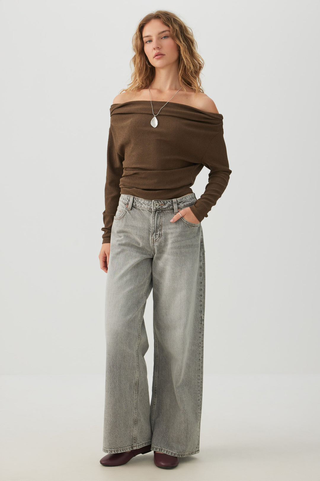 Off Shoulder Textured Knit Top