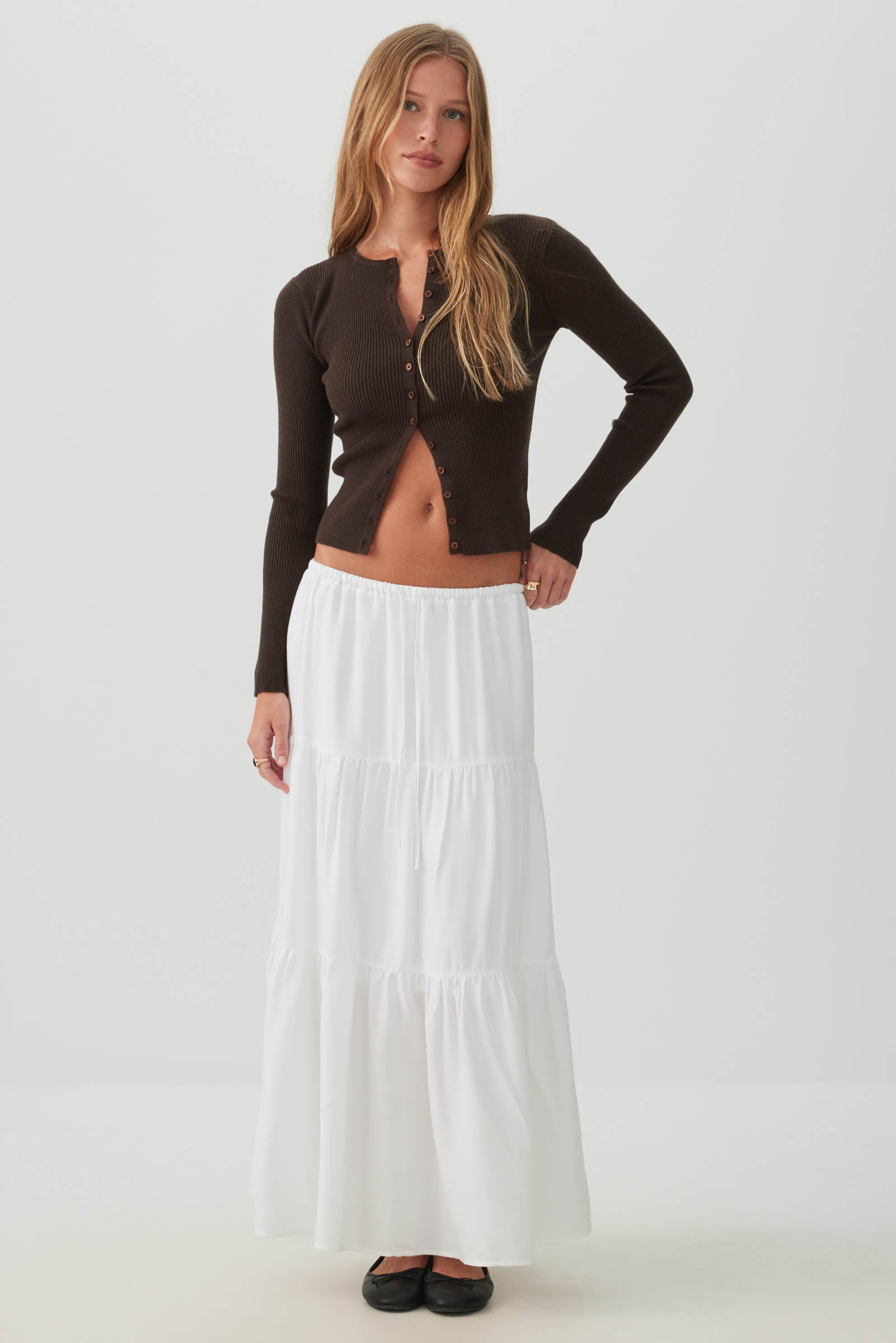 スカート theredthread frontier tiered skirt white Buy Threadbare