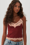 Camisole col V à bordure dentelle
