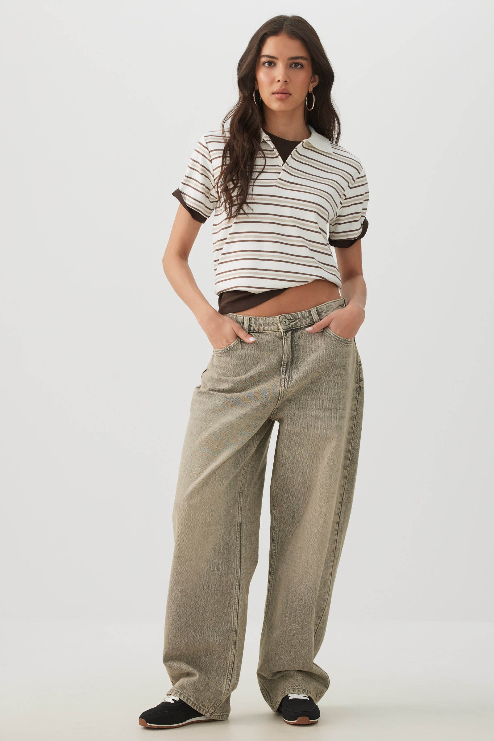 Striped Boxy Polo T-Shirt Off-White | Ardene Canada