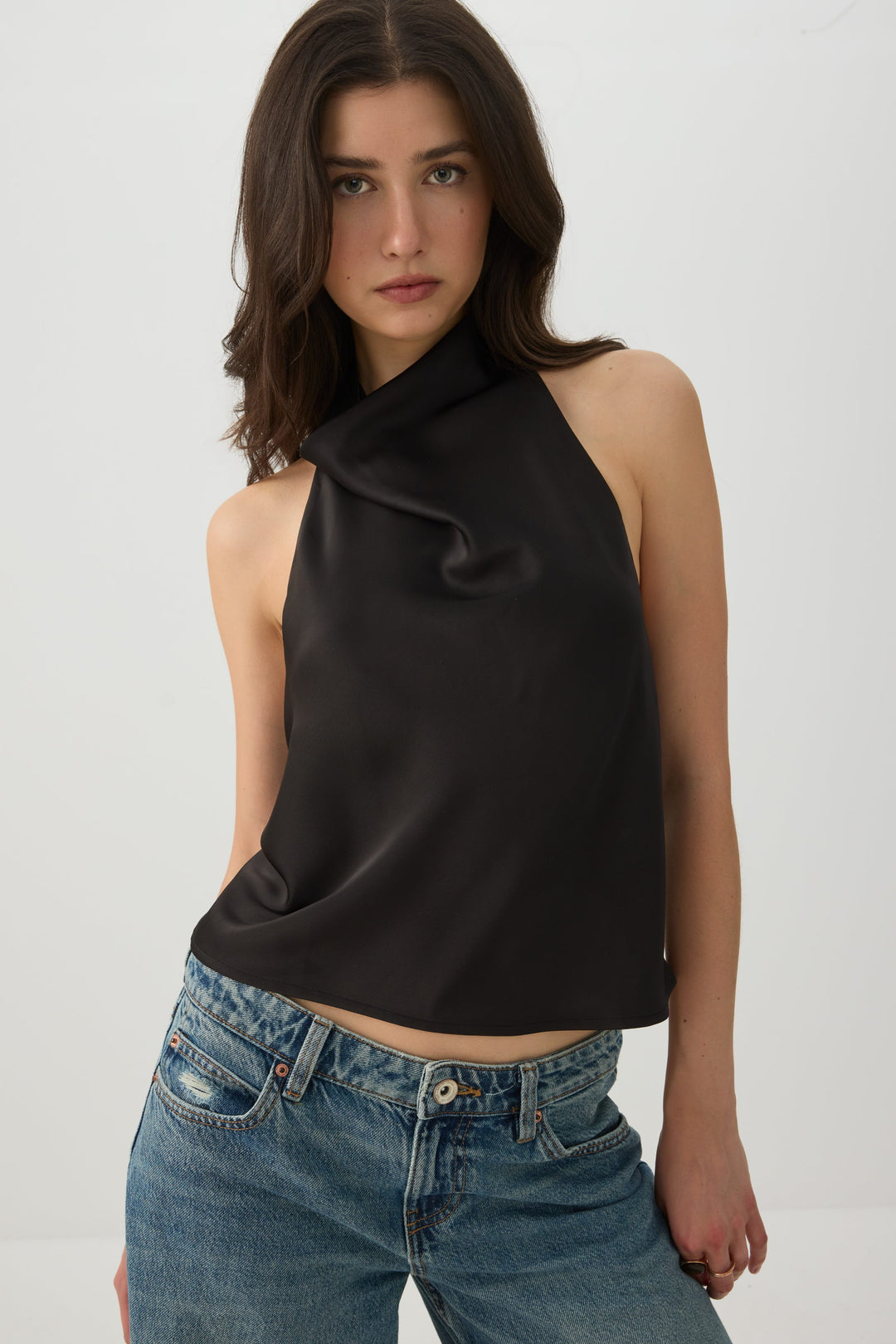 Satin Cowl Neck Halter Top
