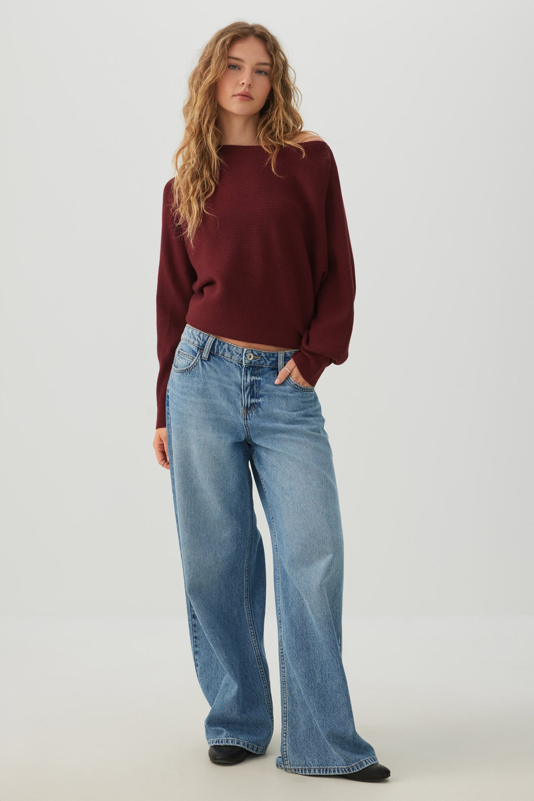 Ribbed Dolman Sleeve Sweater