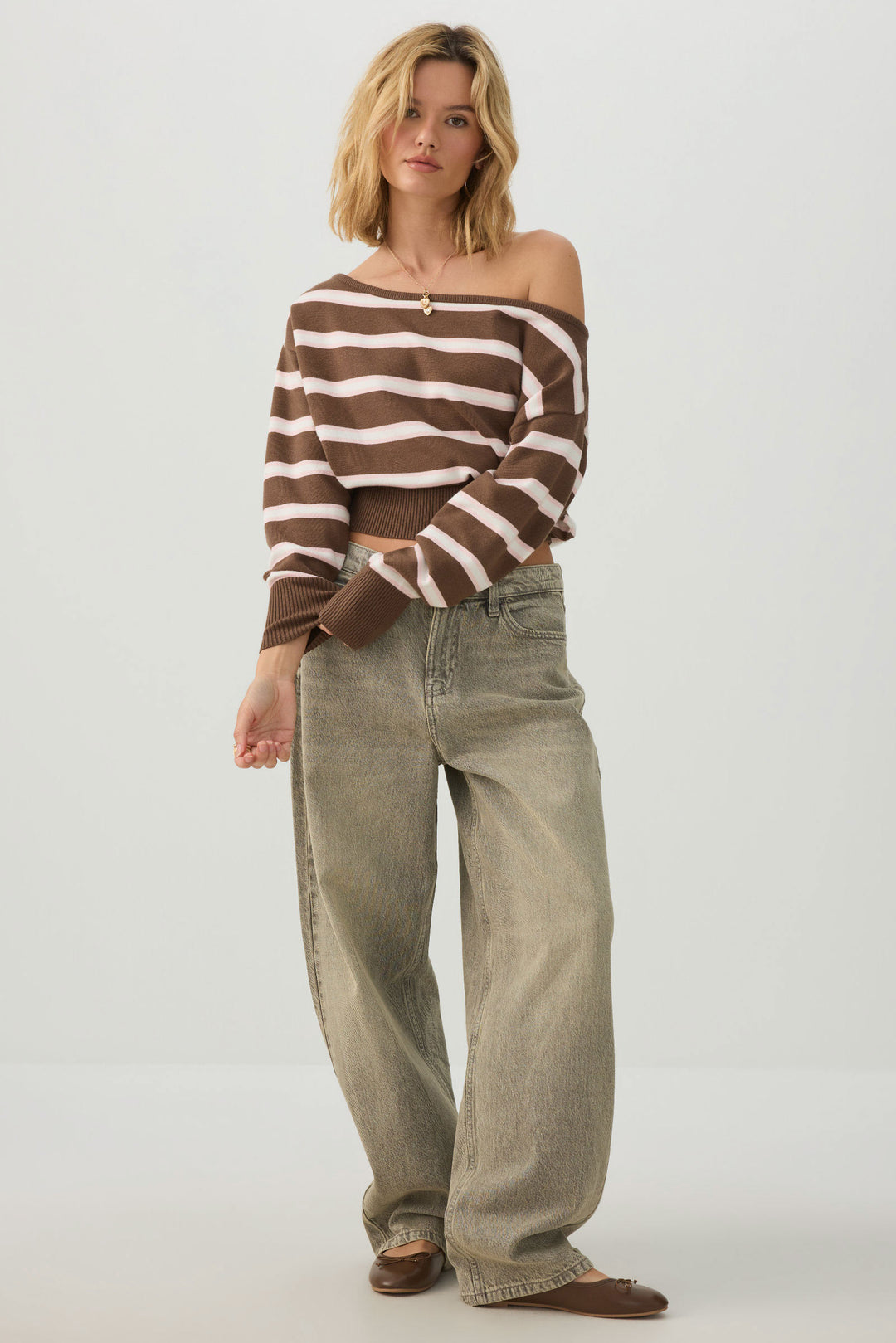 Striped Off Shoulder Sweater