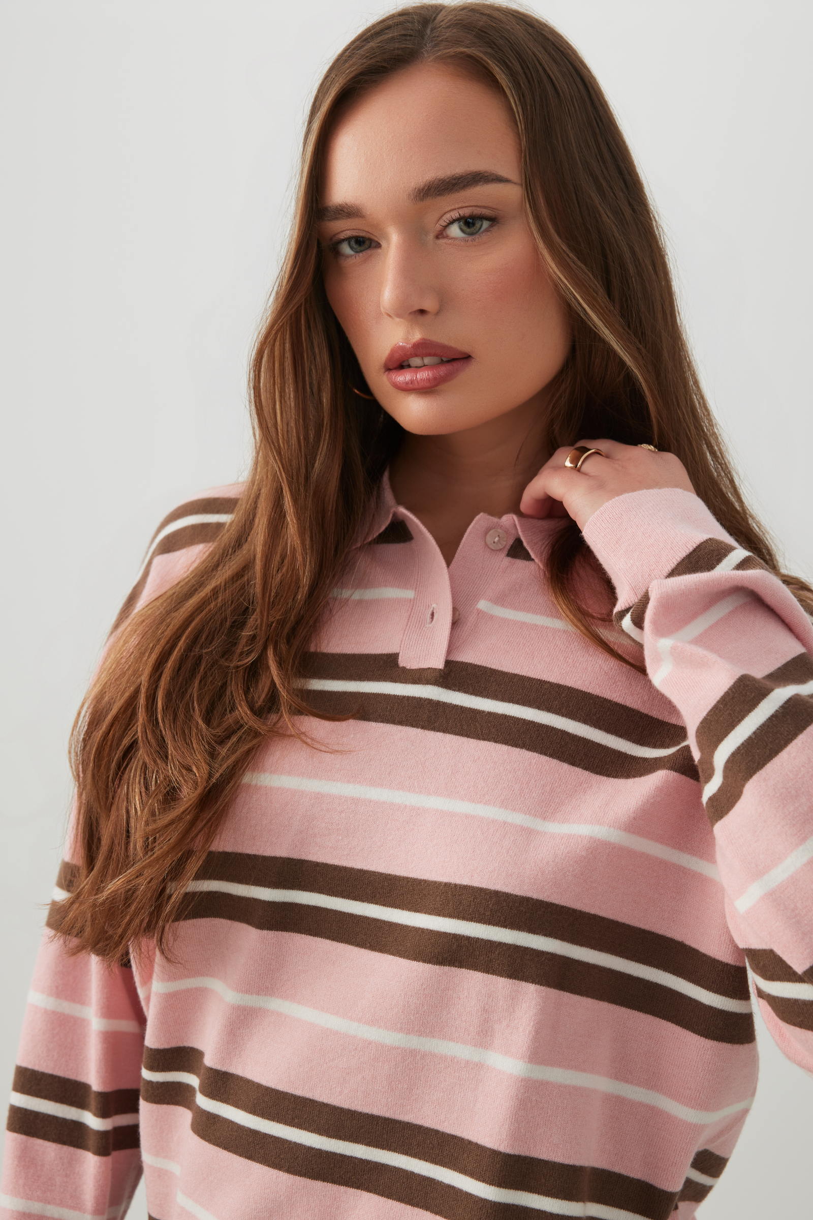 Striped Long Sleeve Polo Sweater | Ardene