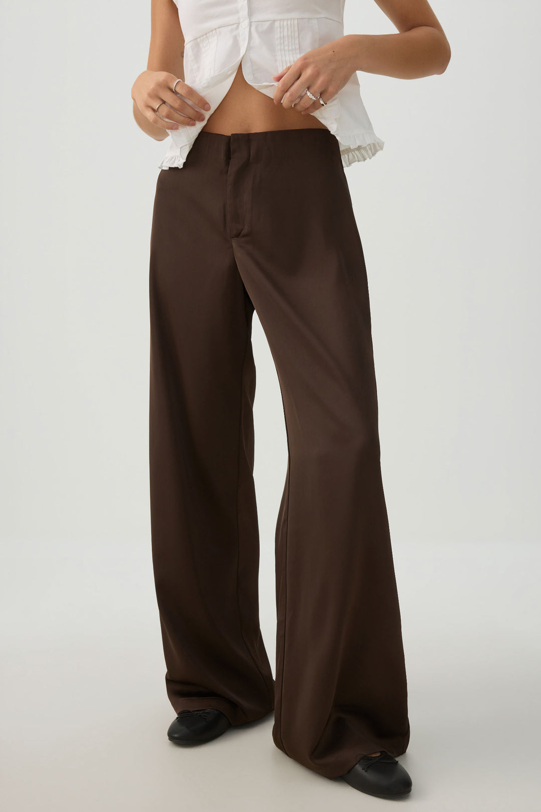 Mid Rise Satin Wide Leg Pants