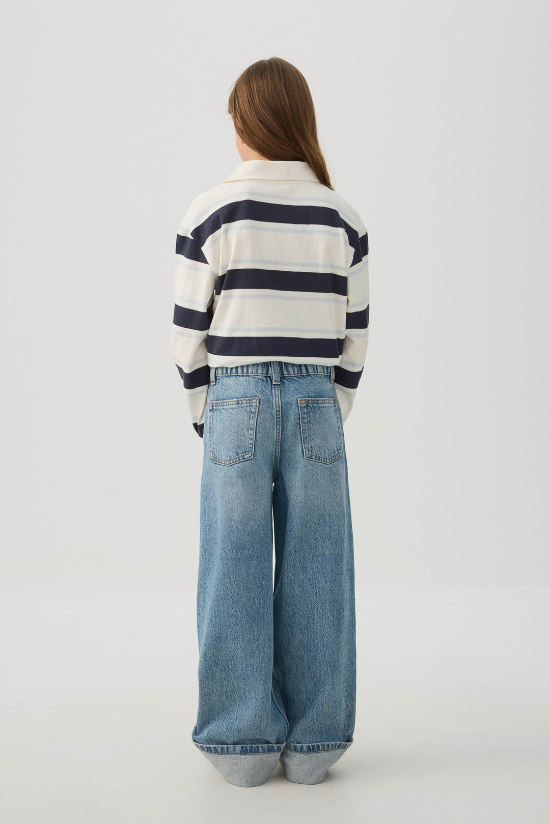 Cuffed Wide Leg Denim Jeans