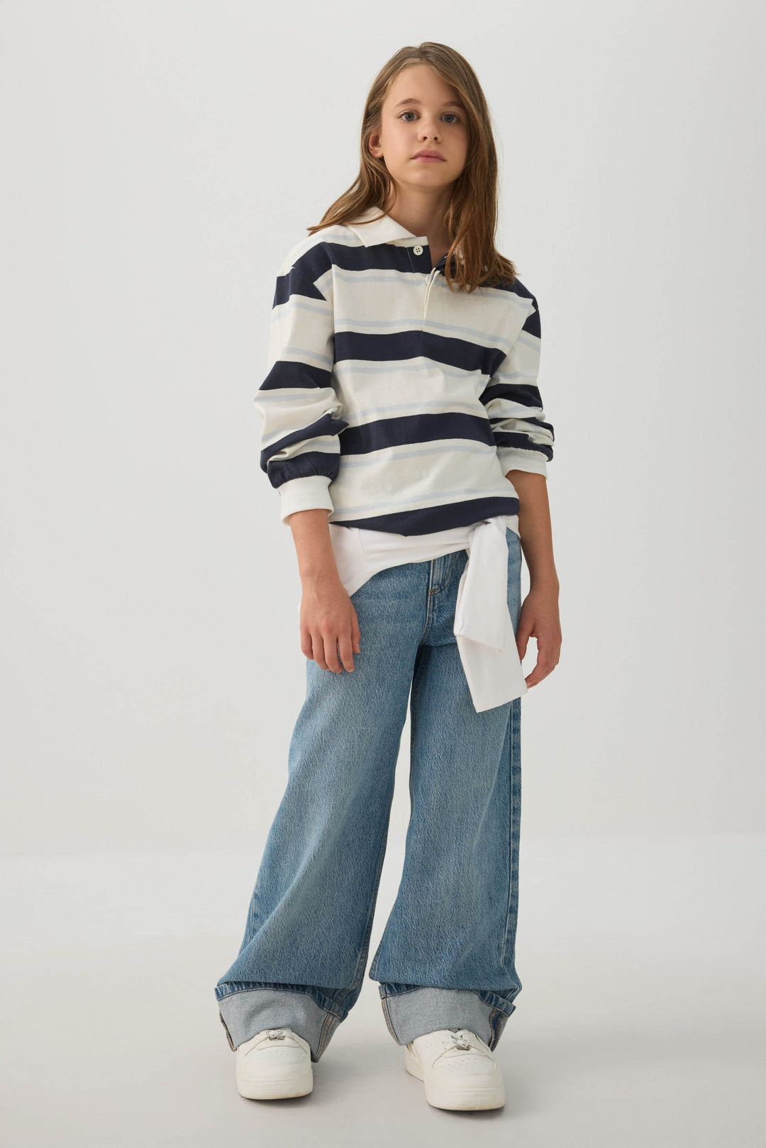 Cuffed Wide Leg Denim Jeans