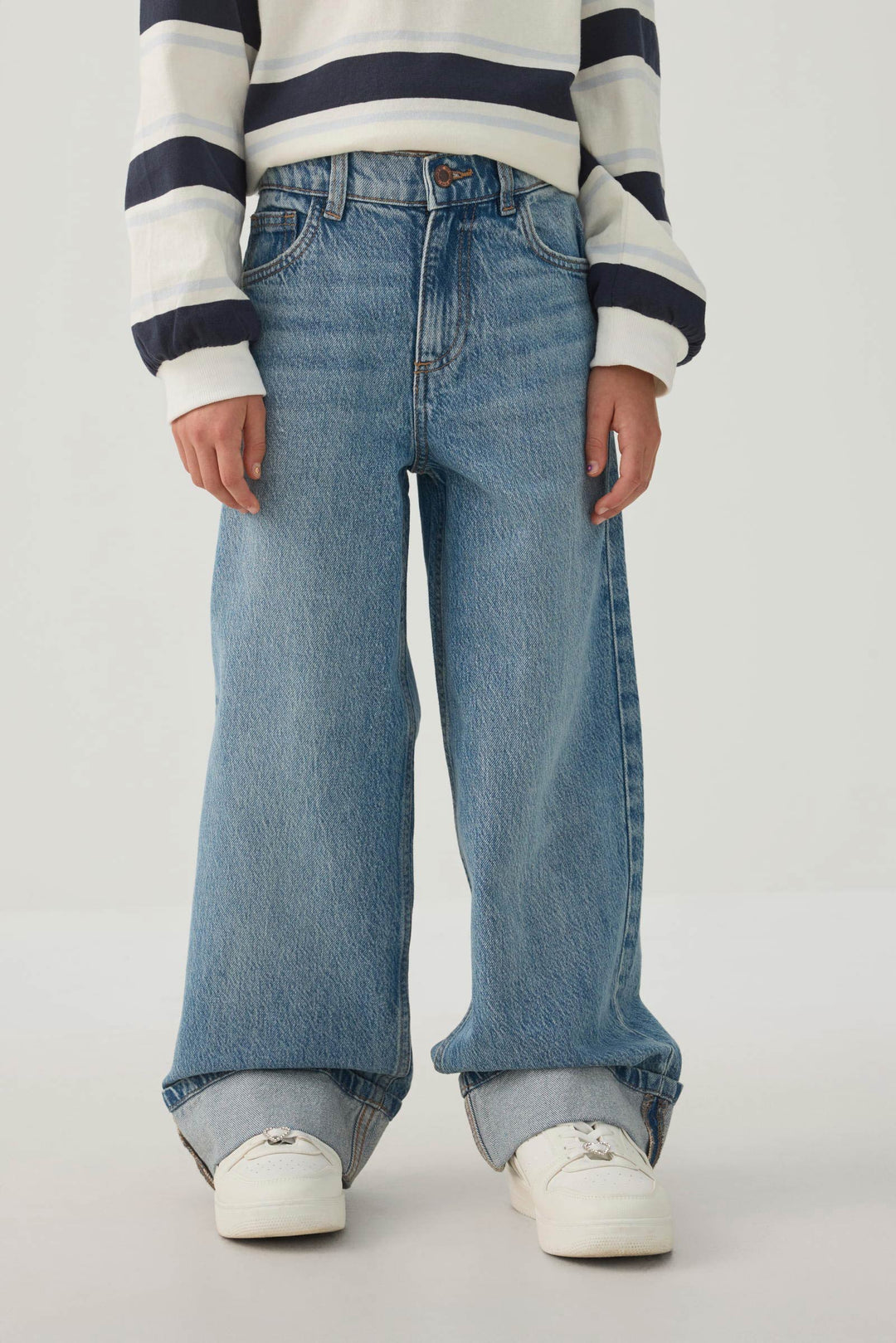 Cuffed Wide Leg Denim Jeans
