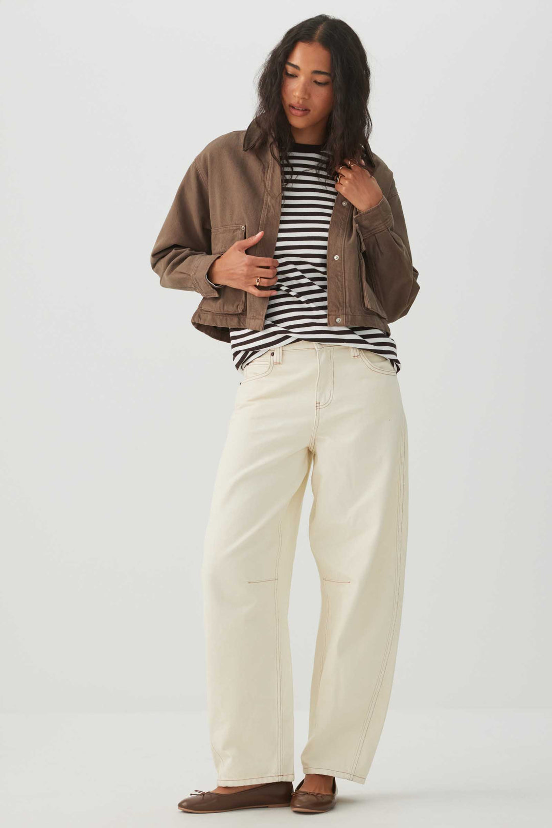 Denim Barn Jacket with Corduroy Collar
