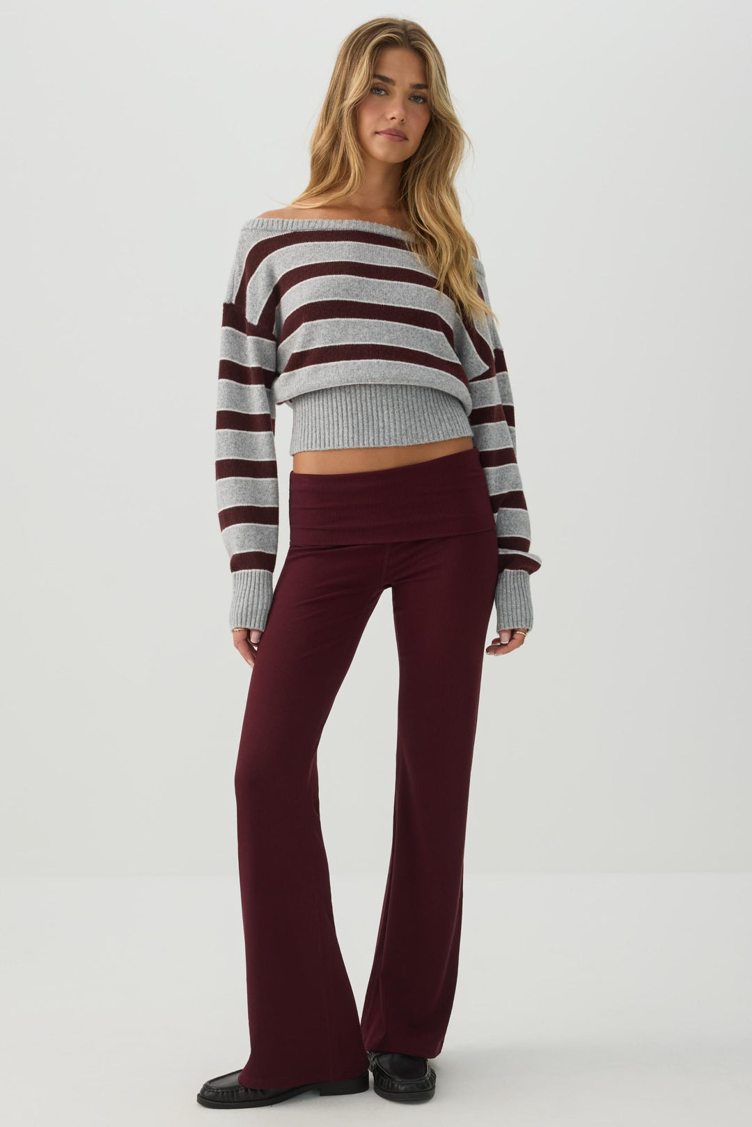 Legging côtelé évasé à taille repliable