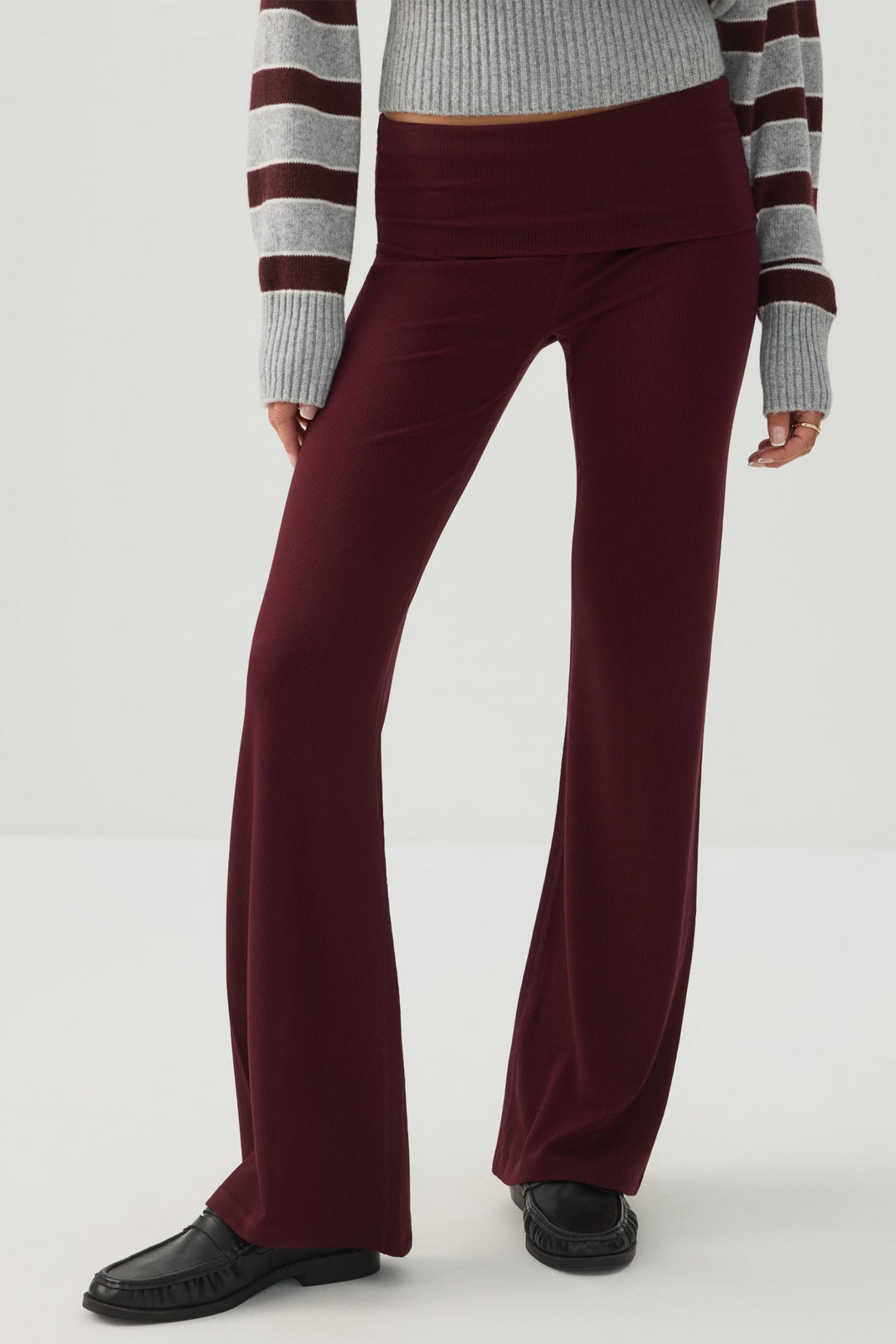 Legging côtelé évasé à taille repliable