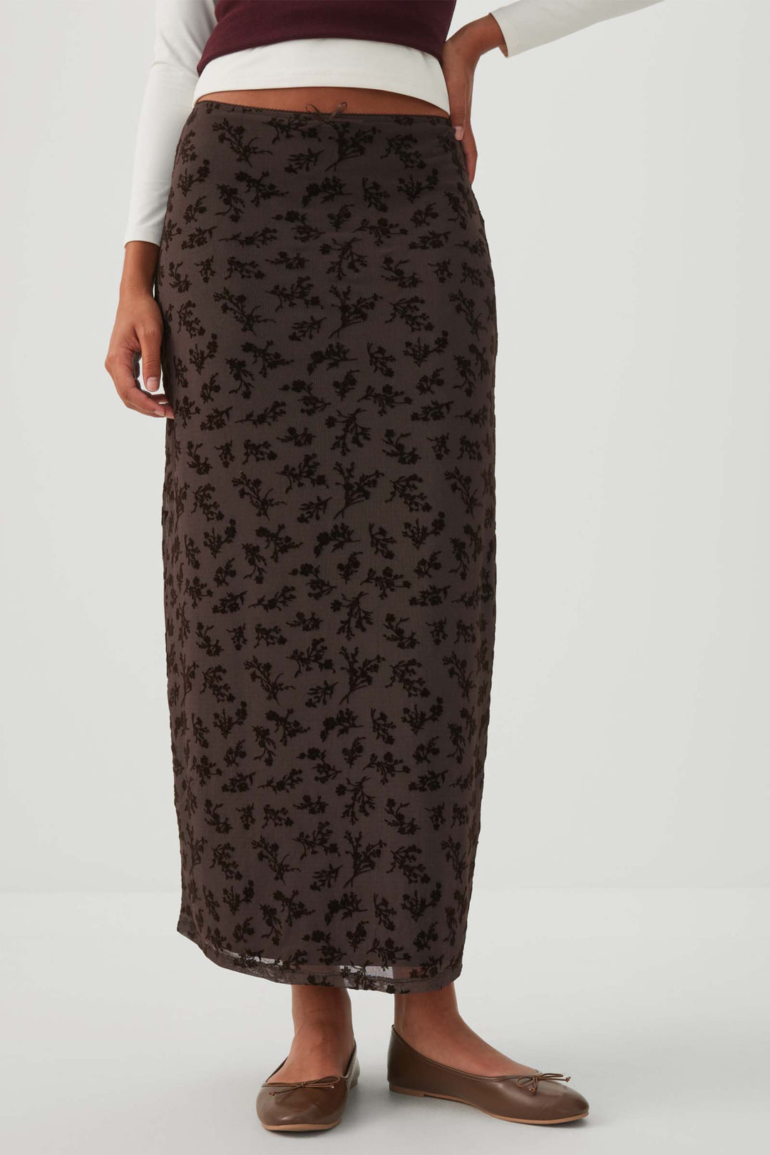 Floral pattern Mesh Maxi Skirt