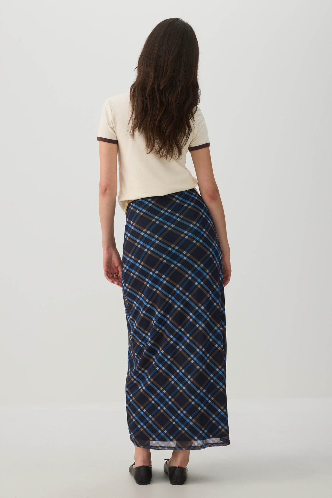 Plaid pattern Mesh Maxi Skirt