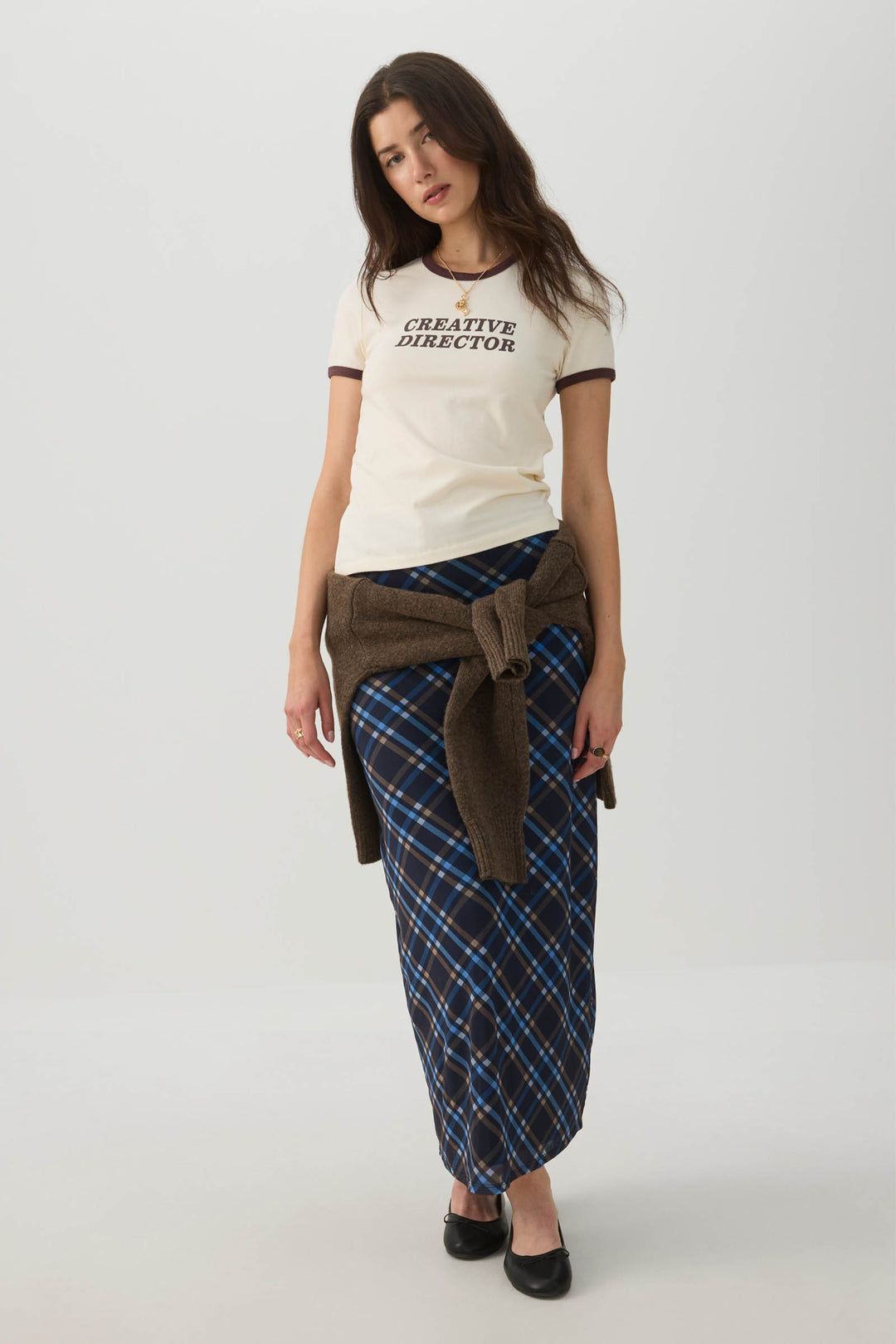 Plaid pattern Mesh Maxi Skirt