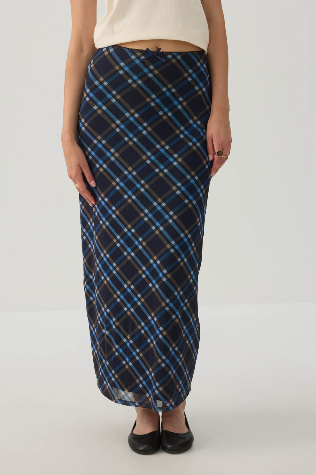 Plaid pattern Mesh Maxi Skirt