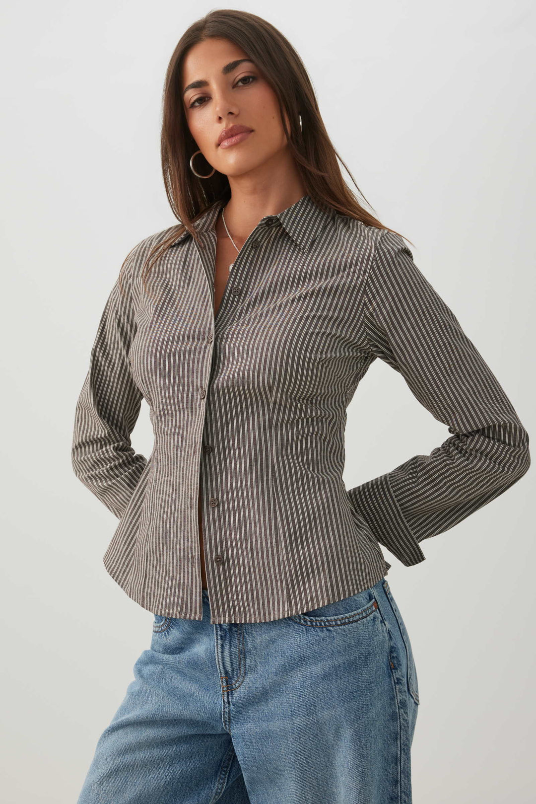Fitted Striped Button Up Shirt
