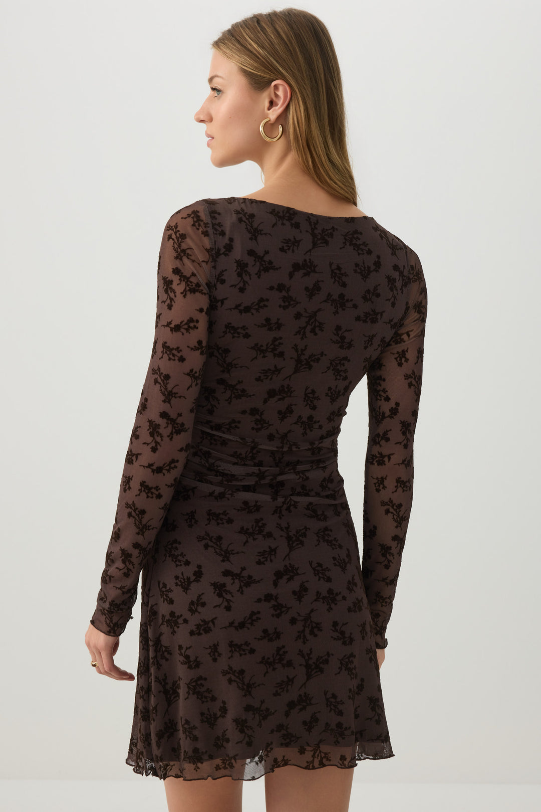 Floral Mesh Ruched Mini Dress