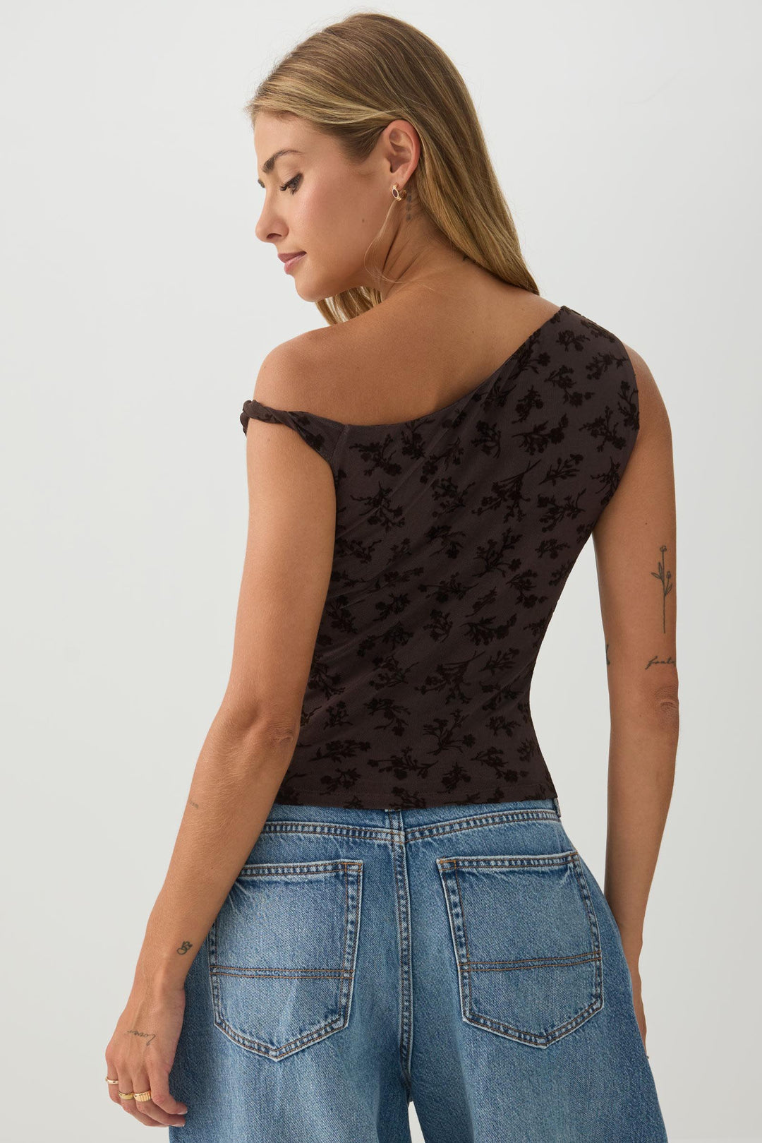 Floral Asymmetric Mesh Tank Top