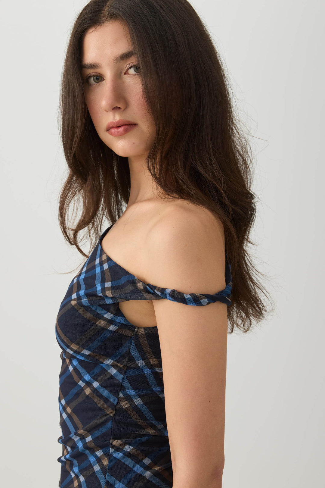 Camisole en maille asymétrique à carreaux